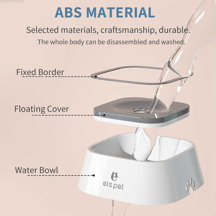 Grey Anti-Spill Floating Pet Water Bowl for Dogs - 1L Capacity