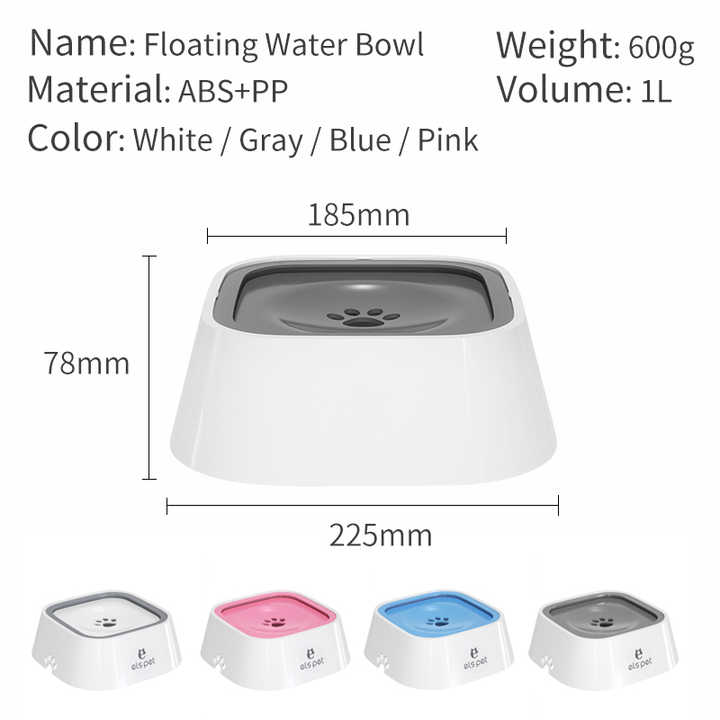 Grey Anti-Spill Floating Pet Water Bowl for Dogs - 1L Capacity