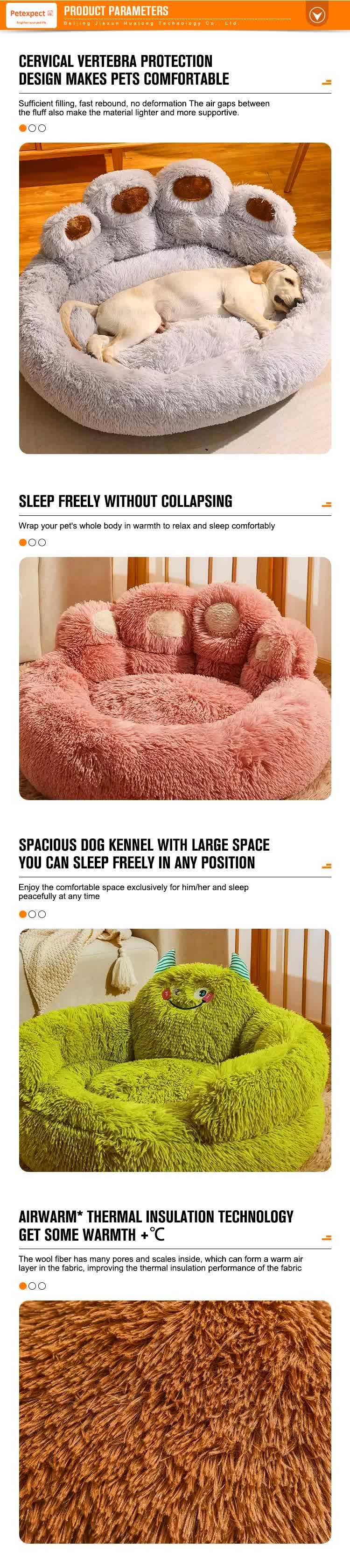 Pink Plush Dog Bed with Paw Design - Medium to Large Dogs