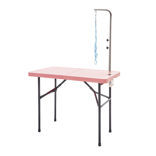 Pet Grooming Salon Table - 97cm Adjustable, Foldable, & Mobile - PINK