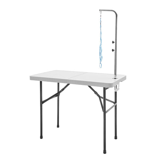 Pet Grooming Salon Table - 97cm Adjustable, Foldable & Mobile - WHITE